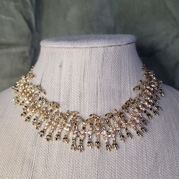 Jewelry - McBling Fae Light Operacore Rose Crystal Feathered Gold Statement Necklace
